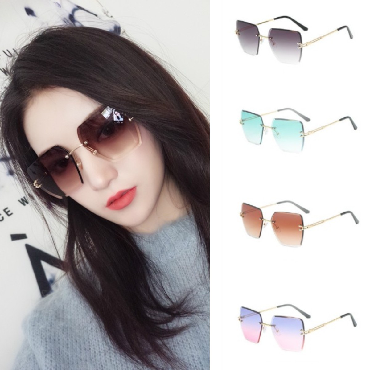 Kính Mát Thiết Kế Gọng Hình Đa Giác Màu Gradient Thời Thượng Cho Nữ | BigBuy360 - bigbuy360.vn