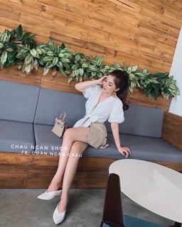 Áo Croptop nút Khuy bọc buộc eo nơ (ảnh thật )