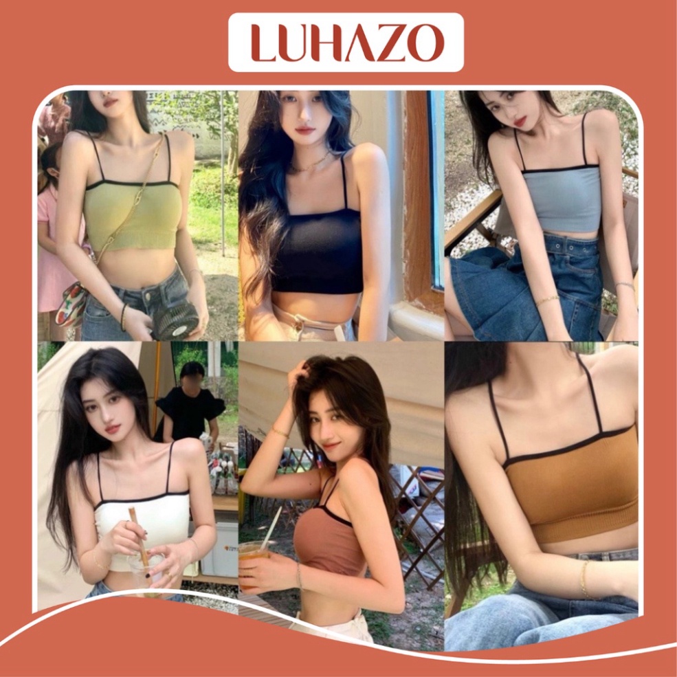 Áo bra cotton tăm  LUHAZO gam màu pastel quyến rũ LUHAZO ( có mút đệm ngực) -  2 dây croptop tập gym, yoga DK7T302