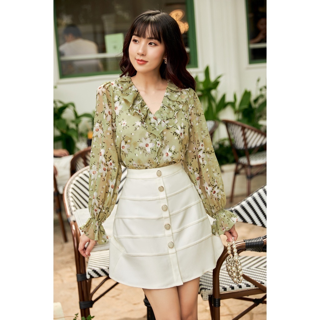 OLV - Áo Ruffle Blouse in Green