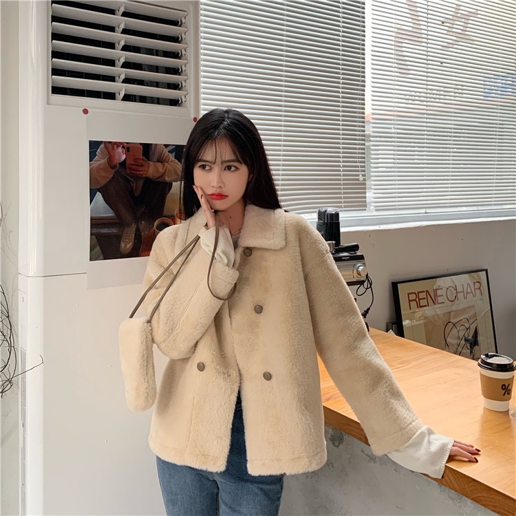 Áo khoác nỉ bông dáng ngắn 2 hàng cúc phong cách hàn quốc thu đông 2021 - Uri86 | BigBuy360 - bigbuy360.vn