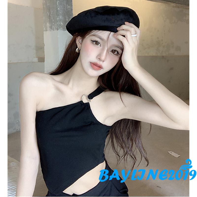 Áo Nữ Không Tay Lệch Vai Màu Đen Thời Trang Mùa Hè