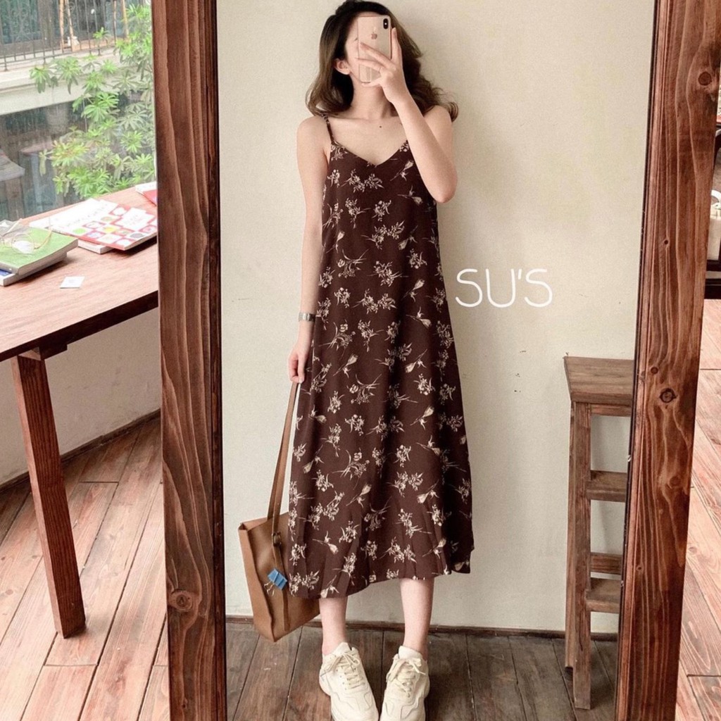 Váy Hai Dây Hoa Nhí Vàng  ⚡ Casper.Store | FREESHIP | ⚡ Váy 2 dây nữ dáng suông họa tiết hoa nhí vintage 2 màu SIÊU HOT | BigBuy360 - bigbuy360.vn