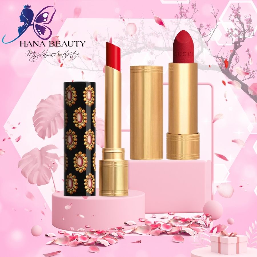 Son Gucci Rouge À Lèvres Matte Lipstick 3.5G, Gucci Rouge de Beauté Brillant Glow & Care Shine Full Size Chính hãng