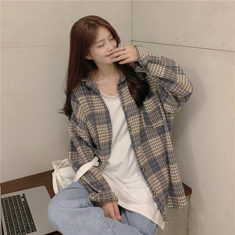 Áo Sơ Mi Kẻ Caro Nữ Ulzzang Form Rộng Đi Học Đi Chơi Áo Khoác Ngoài Họa Tiết Kẻ Sọc Theo Phong Cách Retro Mẫu Mới 2022 | BigBuy360 - bigbuy360.vn