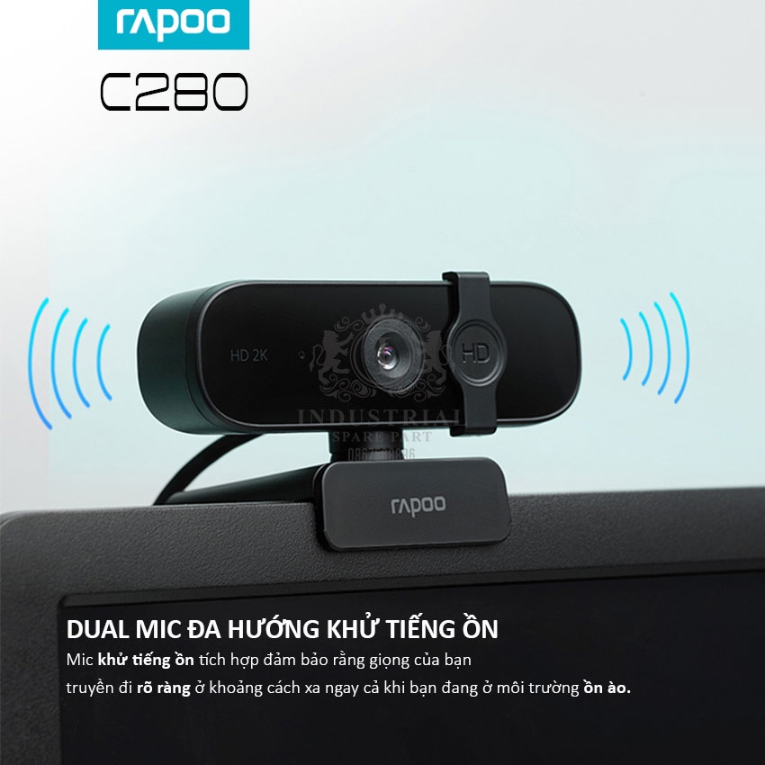 Webcam Rapoo C280 QHD 2K Live Stream, dạy học online, gọi điện video, webcam họp trực tuyến Hàng chính hãng