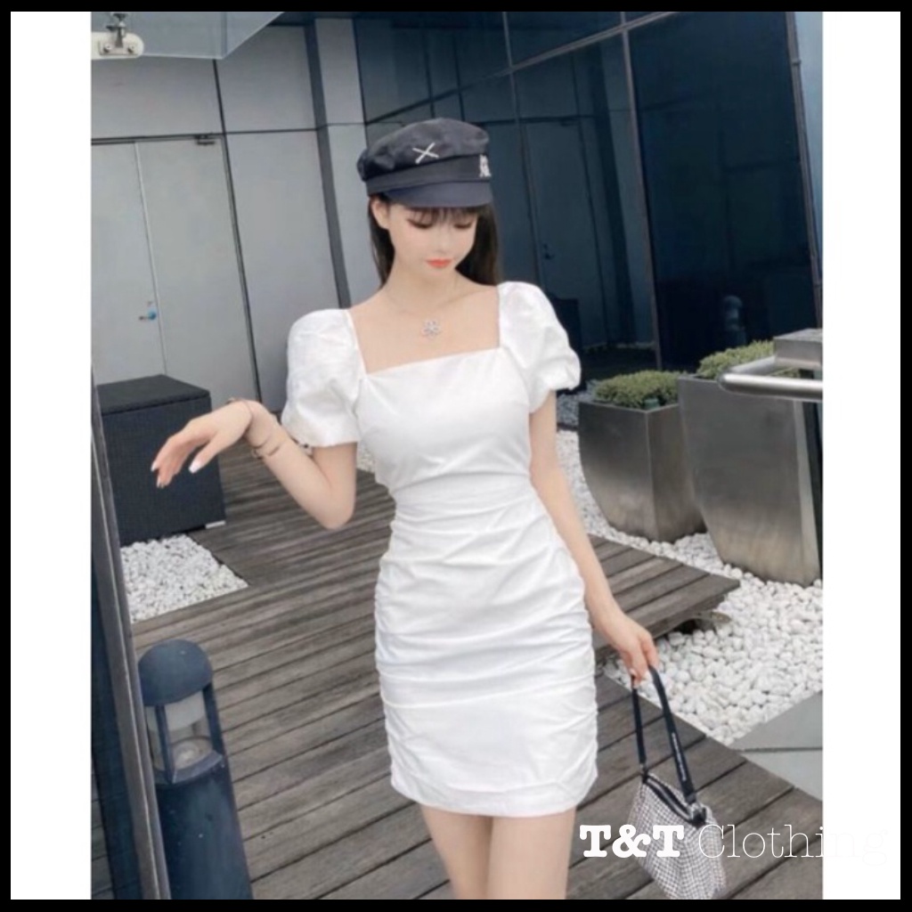 Váy Body Màu Đen 🌸 Đầm Dự Tiệc Hở Lưng Chất Lụa CÓ MÚT NGỰC Tay Phồng Cổ Vuông, Dây Đan Chéo Lưng Sexy - D0053 | 23tshop | BigBuy360 - bigbuy360.vn