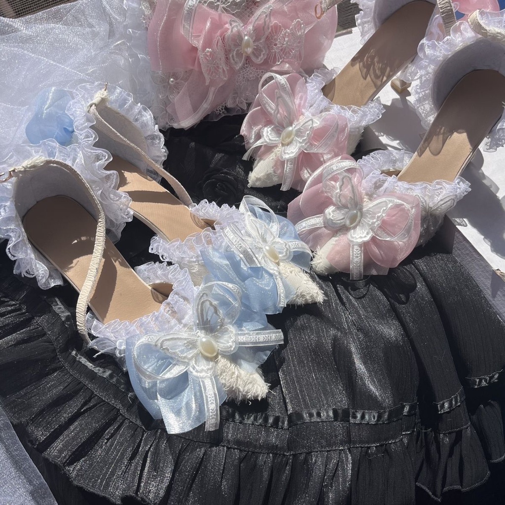 Giày Cao Gót Lolita Màu Hồng Xanh Lam Hồng Thanh Lịch Ngọt Ngào