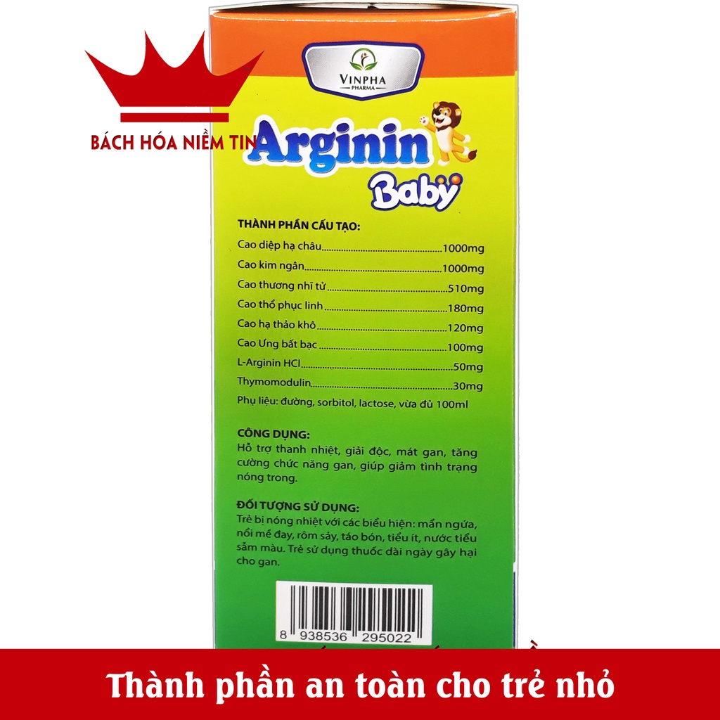 Siro Mát gan Arginin Baby - cho bé từ 1 tuổi -  giải độc gan thanh nhiệt giảm mẩn ngứa, mề đay, rôm sảy vàng da