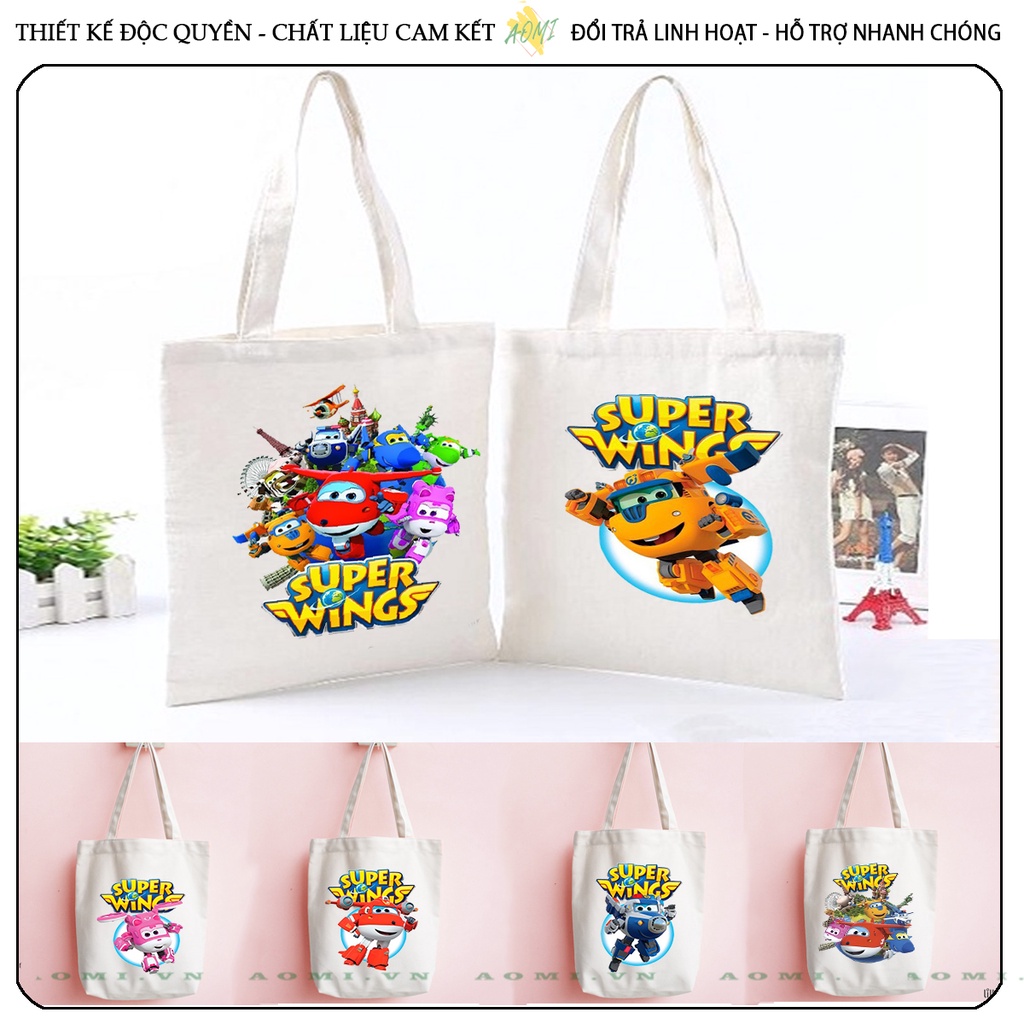 TOTE đội bay supper wing CANVAS TÚI VẢI ĐEO VAI BAG CÓ KHÓA KÉO SIZE LỚN 33x38cm AOMIVN DU LỊCH DẠO PHỐ AOMI