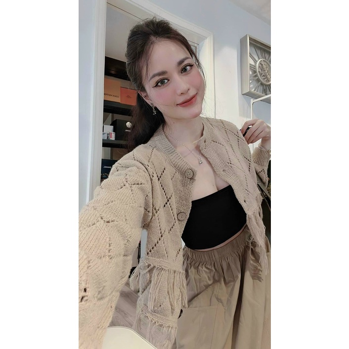 Áo len nữ đẹp EVANIA áo len dáng ngắn chính gốc quảng châu chất mỏng mặc mùa thu, ba màu trắng, đen, nâu mã LLQ92