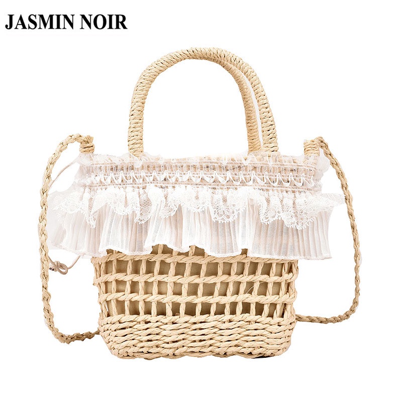 Túi Đeo JASMIN NOIR Chéo Đan Cói Phối Ren Thời Trang Cho Nữ