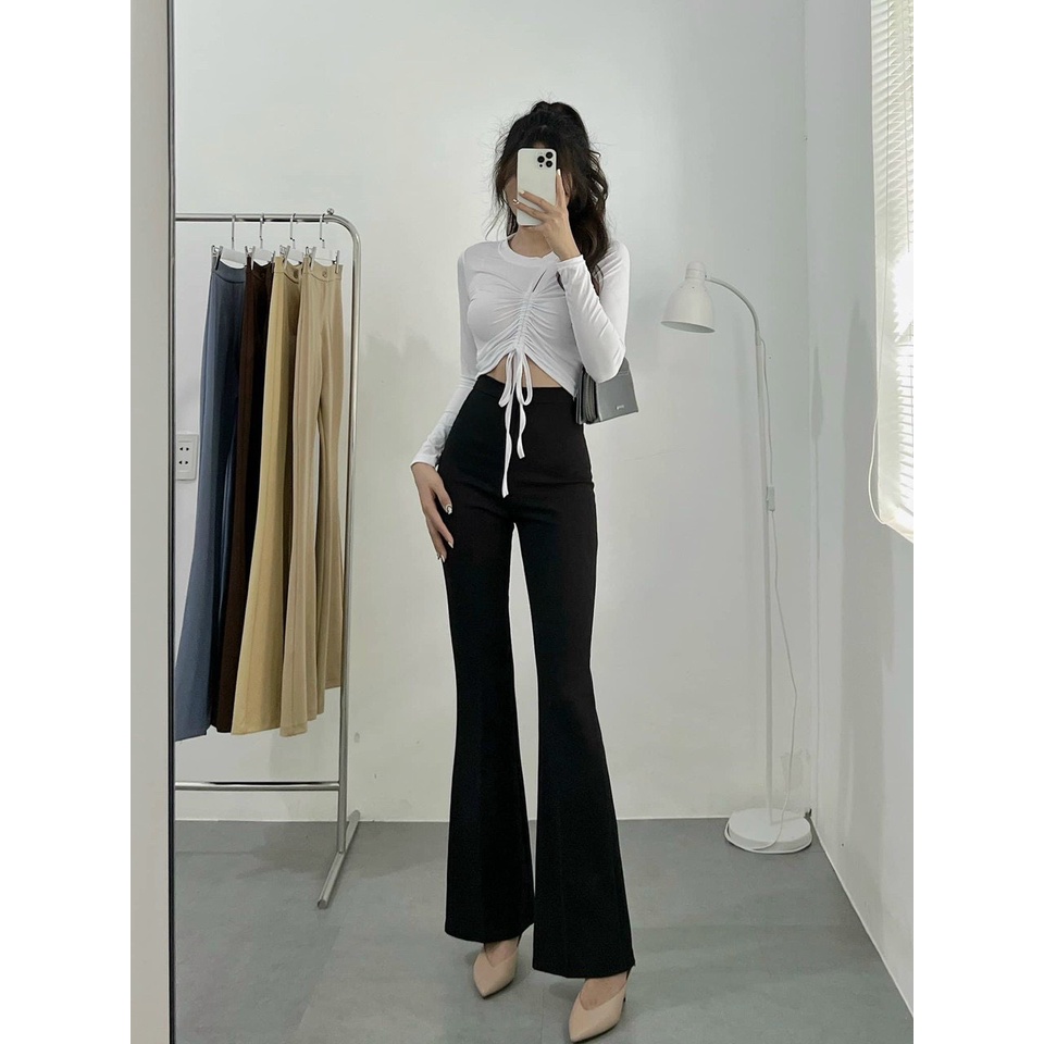 Quần Ống Loe Nữ Cạp Cao Dáng Dài Co Giãn Fullsize Ulzzang