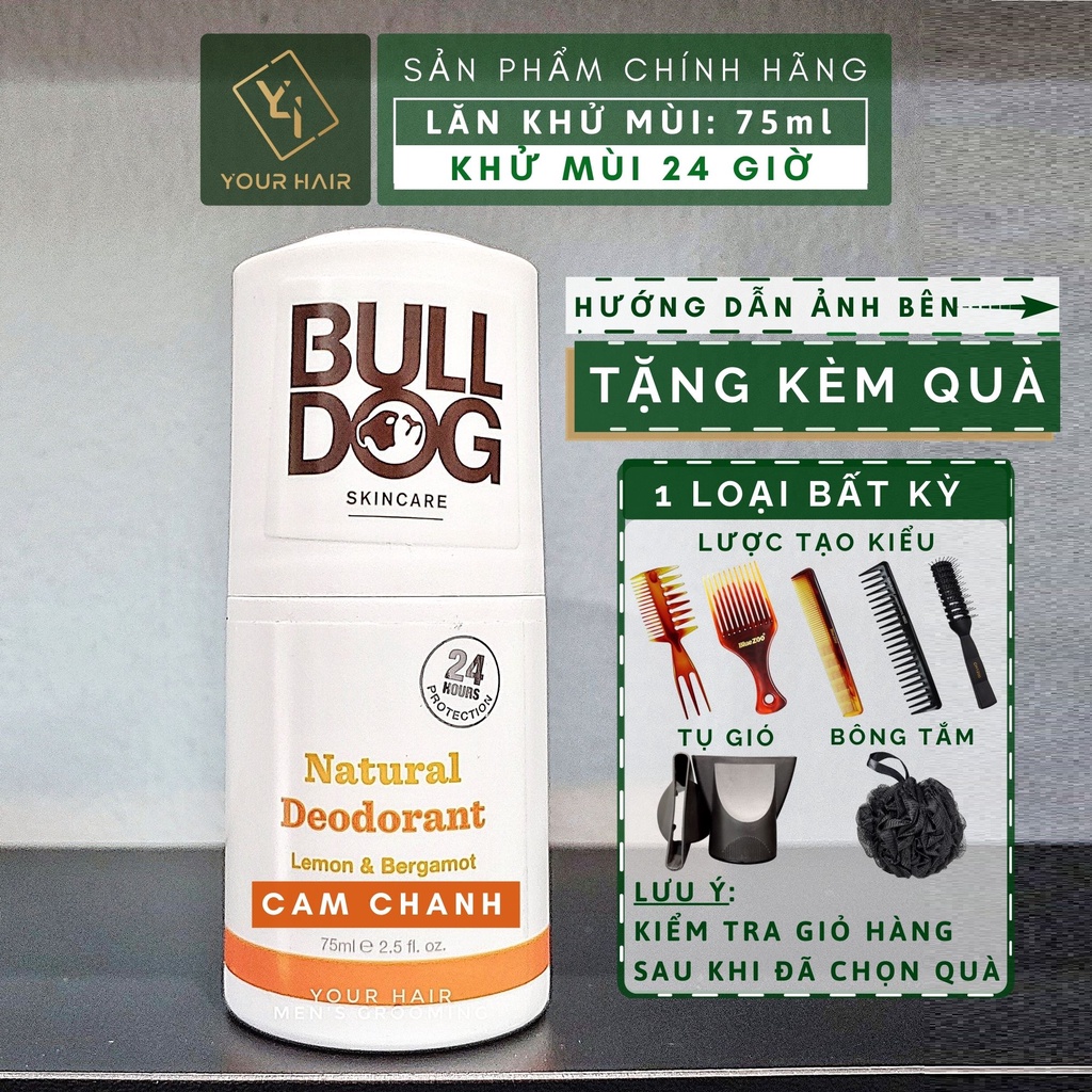 Lăn khử mùi Bulldog Lemon &amp; Bergamot Natural Deodorant - 75ml | Mùi Cam &amp; chanh - Khử mùi 24 giờ