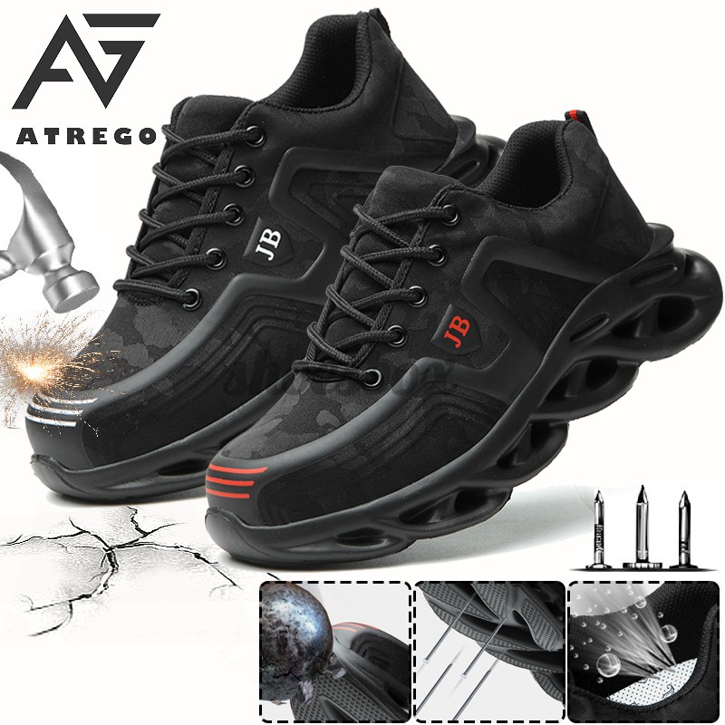 AtreGo Mens Mesh Work Safety Shoes Steel Toe Cap Running Hiking Light Anti-smash