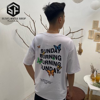 Áo thun🎉🎉freeship🎉🎉áo phông tay lỡ form rộng unisex sunday burning phong cách 2 màu đen ,trắng