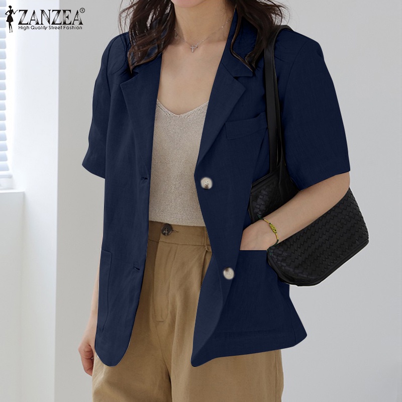 Áo khoác blazer ZANZEA tay lỡ có túi trước thời trang cho nữ