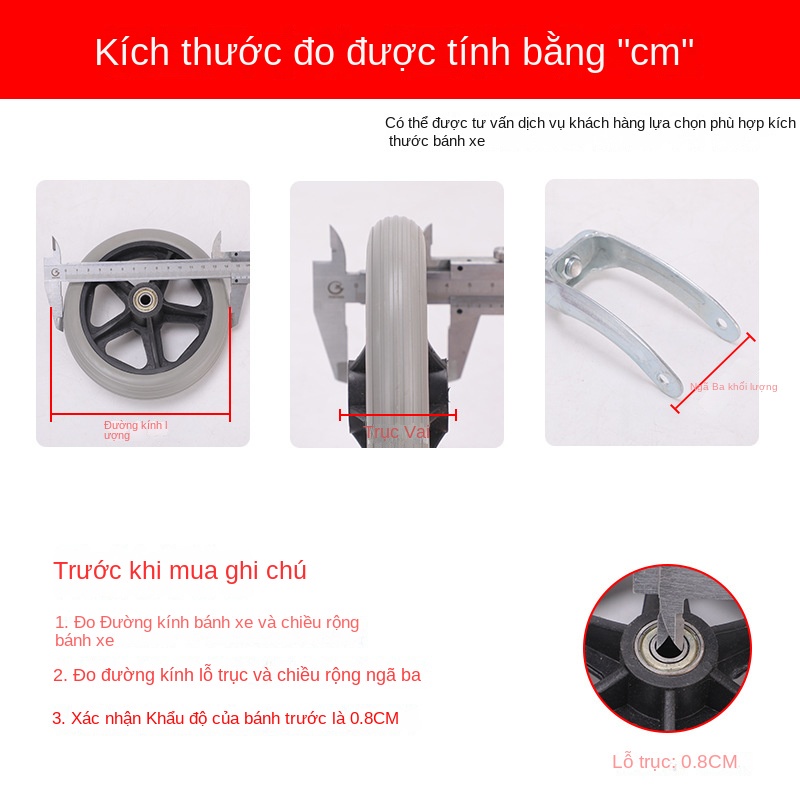 Cặp Bánh Xe Trước Kích Thước 6 inch 7 inch 8 inch Chuyên Dụng Cho Xe scooter