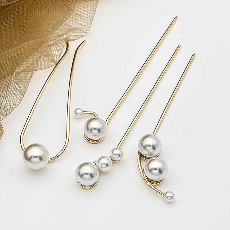 Trâm cài tóc nữ cá tính đính hạt trai ABS dùng búi tóc hằng ngày phong cách công sở vintage