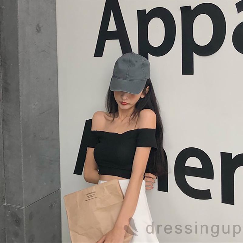 Áo Thun Tay Ngắn Cổ Thuyền Màu Sắc Đơn Giản Cho Nữ