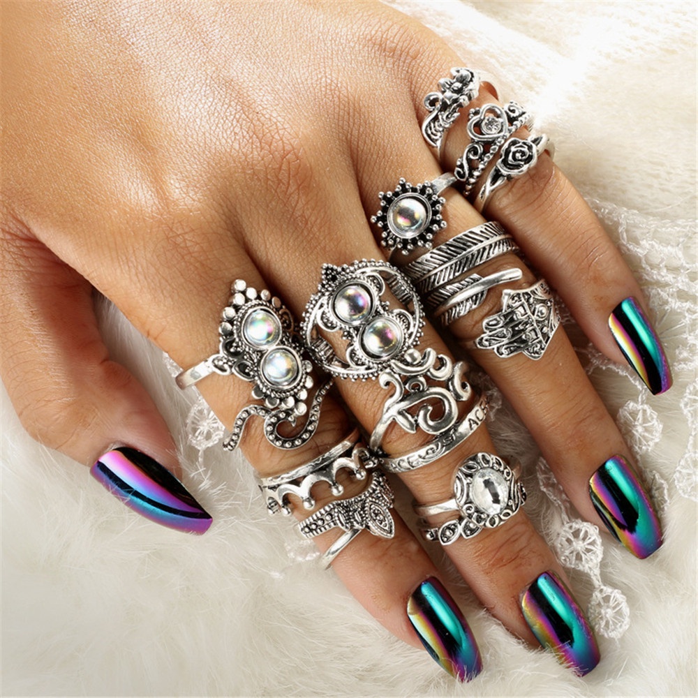 Bộ 11 / 12 / 13 / 16 nhẫn đeo đốt ngón tay phong cách boho cổ điển thời trang cho nữ