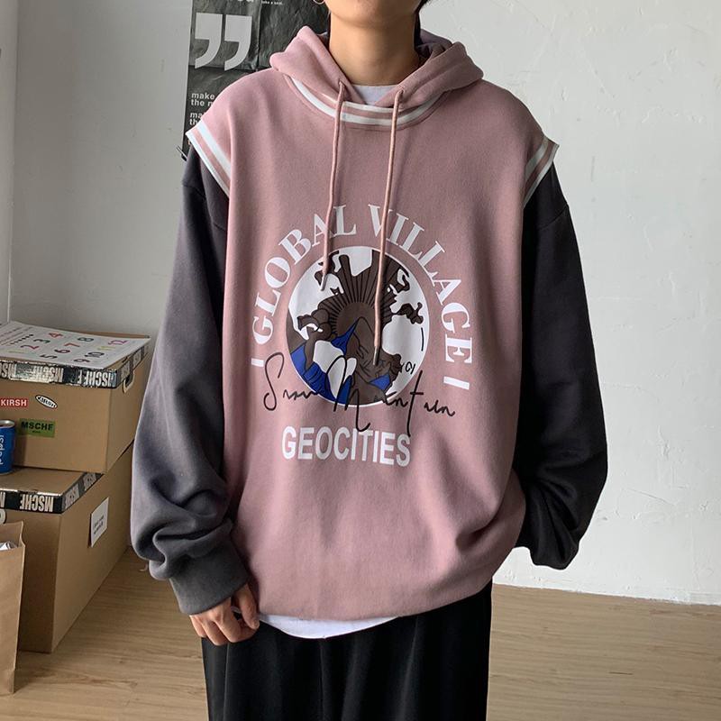 Áo Hoodie Dáng Rộng Giả Nhiều Lớp Thời Trang Cá Tính Cho Nam