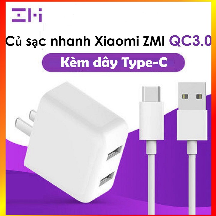 Cốc sạc Xiaomi ZMI 2 cổng USB phiên bản 2017 có hỗ trợ sạc nhanh QC3.0 Củ sạc nhanh 2 USB QC 3.0 ZMI HA622 - Mr Xiaomi