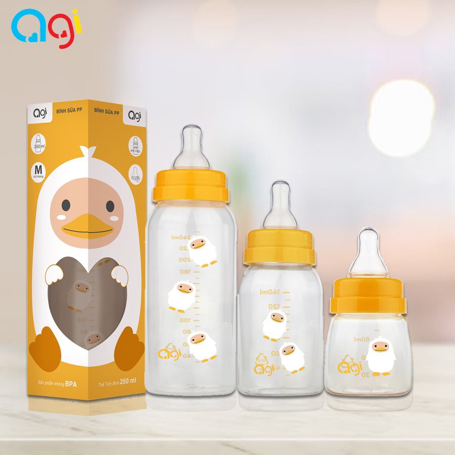 Bình Sữa Agi Premium 60ML/ 140ML/ 250ML Cho Bé Có Van Chống Sặc Chống Đầy Hơi ( mẫu mới)