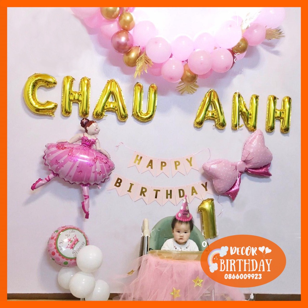 Bóng Chữ Ghép Tên Bé Trang Trí Sinh Nhật, Tiệc Thôi Nôi, Đầy Tháng Màu Vàng Cao 40cm