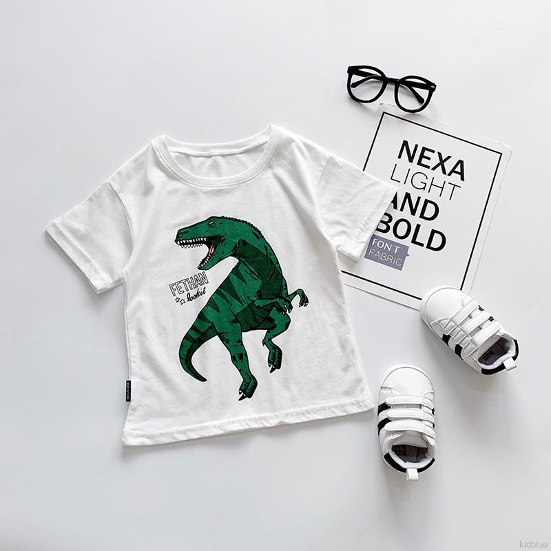 Áo Thun Tay Ngắn In Hình Khủng Long Dễ Thương Cho Bé Trai