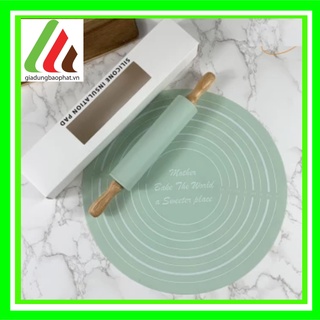 Bộ cây cán và thảm nhào bột silicon hình tròn màu xanh pastel siêu xinh để làm bánh