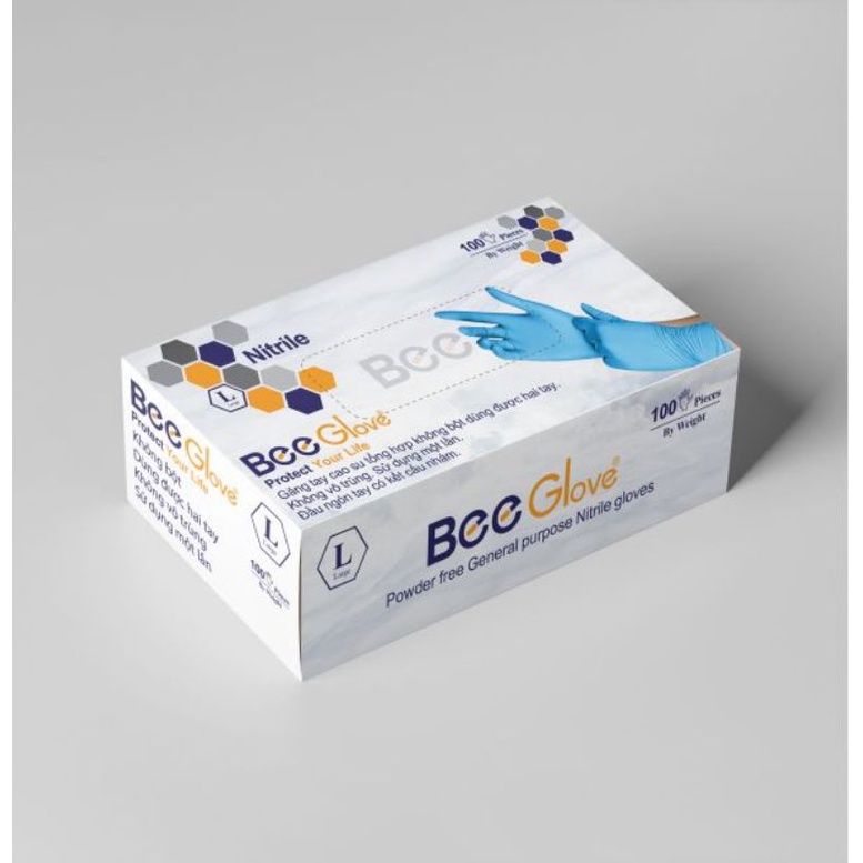 Găng Tay Nitrile Xanh,Trắng Không Bột Bee Gloves 100c (50 đôi) 23cm Dày 0.05mm Chế Biến Thực Phẩm, Xăm, Nha Khoa Spa
