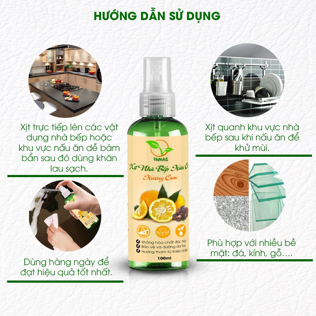 Xịt nhà bếp đa năng TAMAS chai 100ml, Nước lau bếp hữu cơ- Làm sạch, khử mùi, khử khuẩn bếp và vật dụng nhà bếp