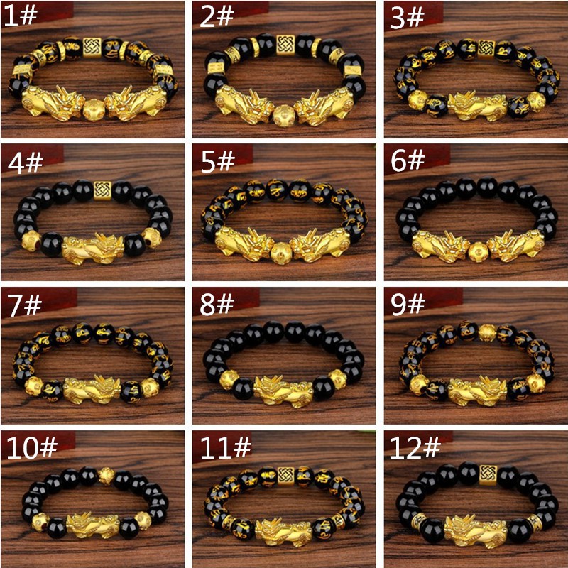 Suxinjewelry/Vòng tay Pixiu vàng 3D cho nam,Vòng tay hạt Phật giáo