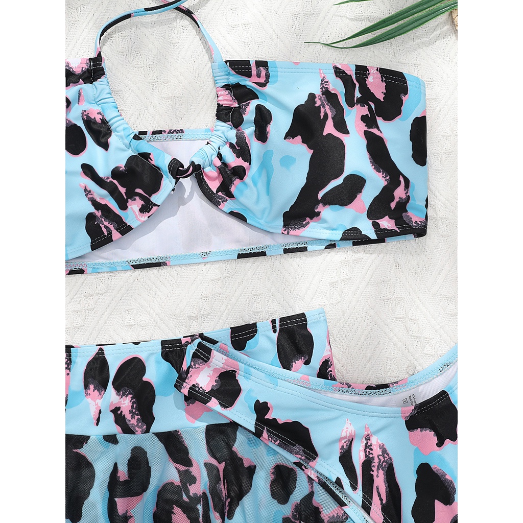 [BKN1446] &lt;ÂU&gt; SET BIKINI 3 MÓN XANH ĐỐM BLUE KÈM CHÂN VÁY XOÈ