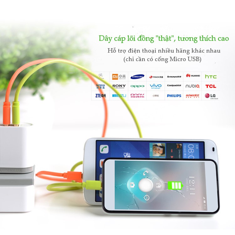 Cáp USB sang micro USB 2.0 10877 1.5M Chính Hãng UGREEN US125 (Xanh Lá) (Cáp sạc Android)