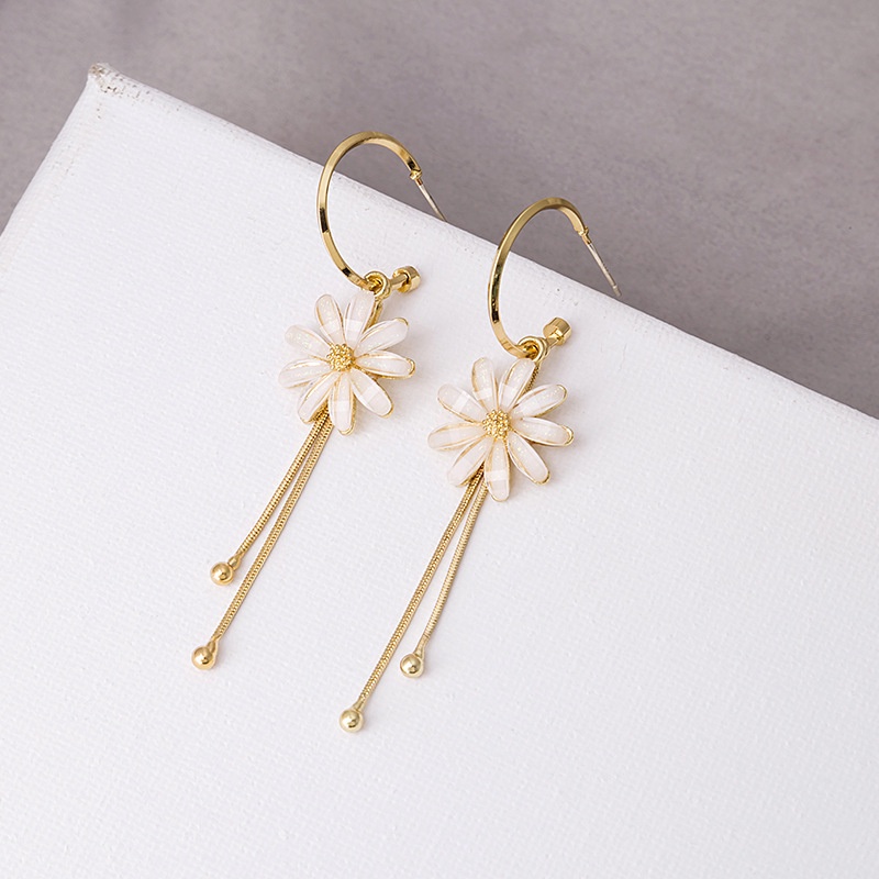 Bông tai tua mới lưới người nổi tiếng đính kim cương hoa bướm ngọc trai S925 bông tai tính khí thời trang bông tai dài mỏng