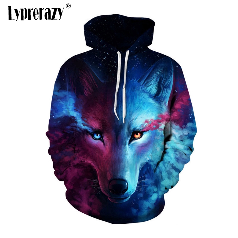Áo khoác hoodie tay dài có nón đội đầu họa tiết hình sói 3D màu sắc độc đáo cho nam và nữ