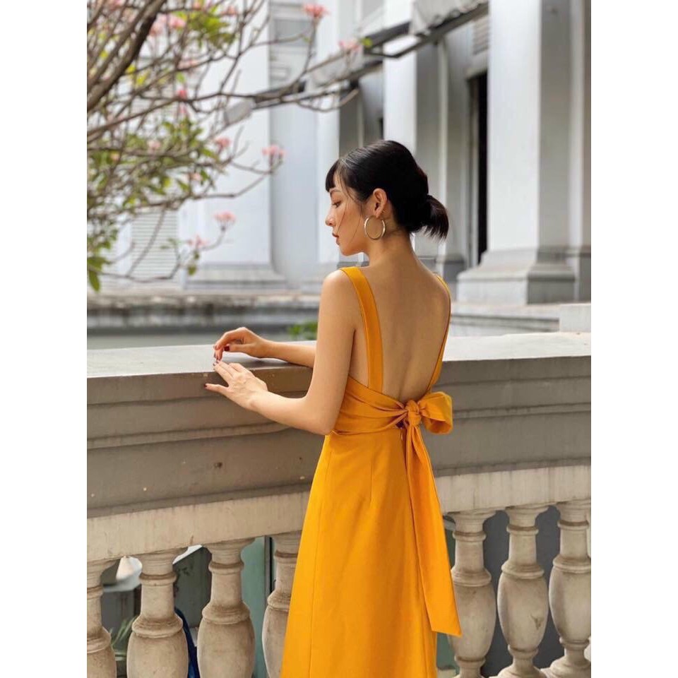 Đầm Maxi Đi Biển Vàng Nghệ Hai Dây Nơ Sau [Ảnh Thật Cuối] - DM935 | BigBuy360 - bigbuy360.vn