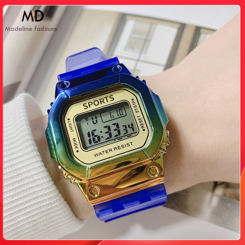 Ready Stock Đồng hồ thể thao điện tử nữ Sports shhors Sp04 dây trong cực hot, cực cá tính, đầy đủ chức năng, đèn led