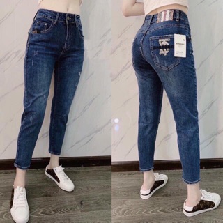 QUẦN JEAN BOY THÊU TÚI BB.R XANH ĐẬM CHO NỮ