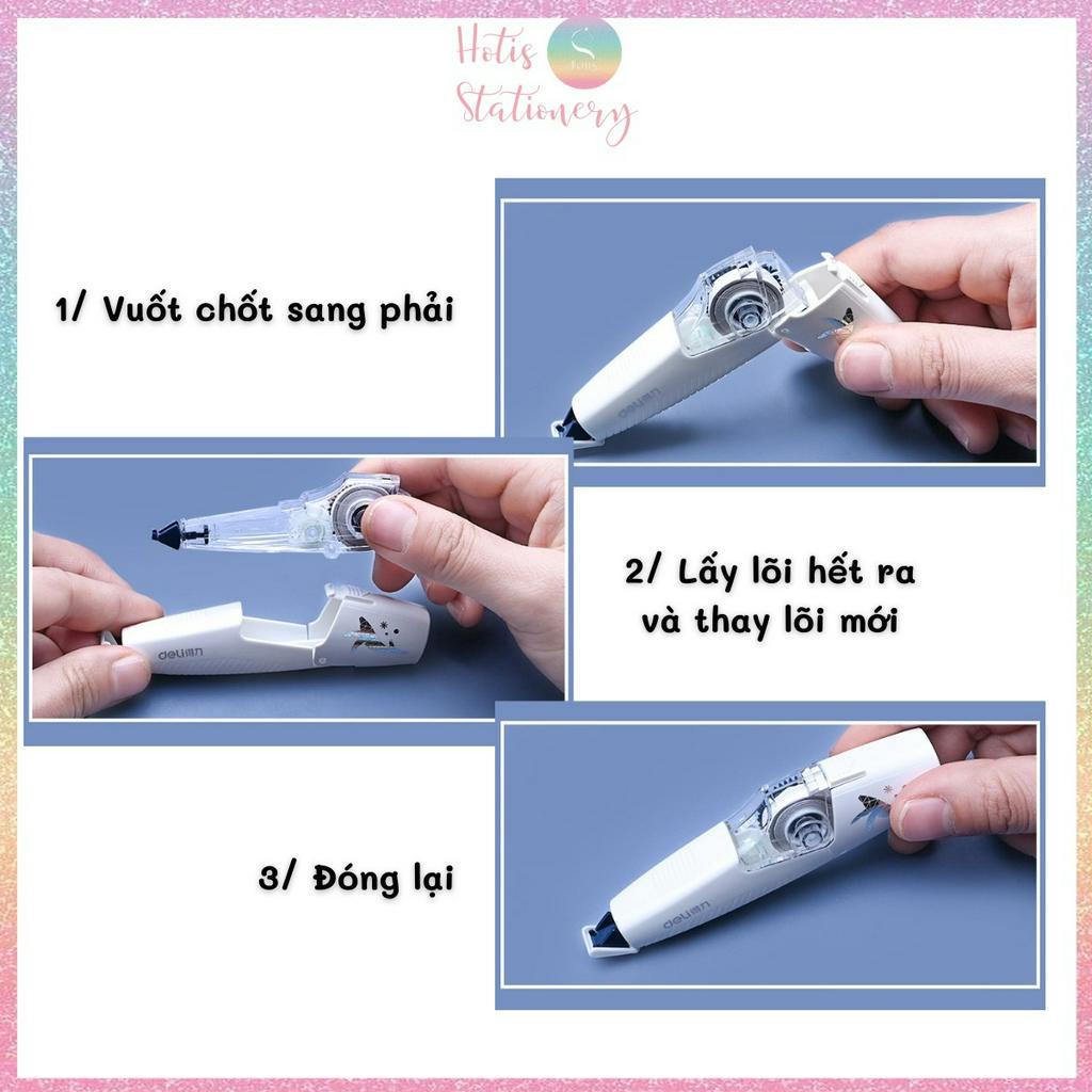 [HOTIS] Bút xóa giấy Deli thiết kế rãnh chống trượt - Băng xóa dài 6m - Nhiều mẫu