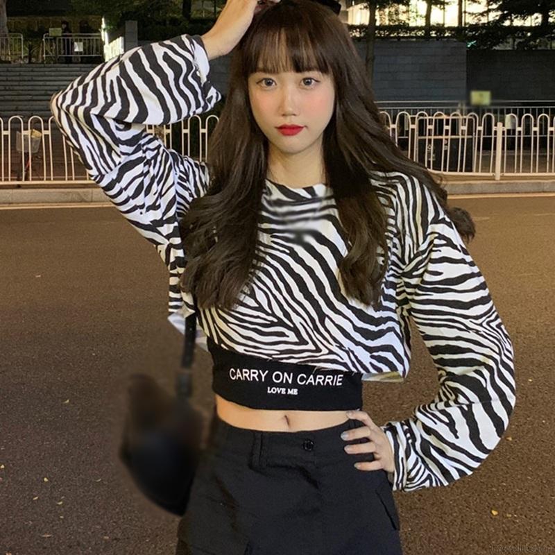 Áo crop tay dài họa tiết ngựa vằn / Áo không tay thời trang cho nữ | BigBuy360 - bigbuy360.vn