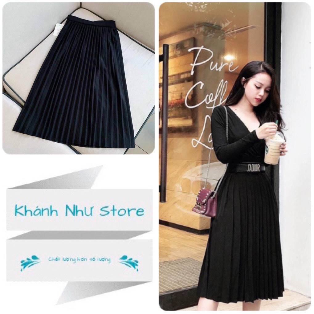 CHÂN VÁY XẾP LY THẦN THÁNH - Chân Váy Midi Đen Xòe Chữ A | BigBuy360 - bigbuy360.vn