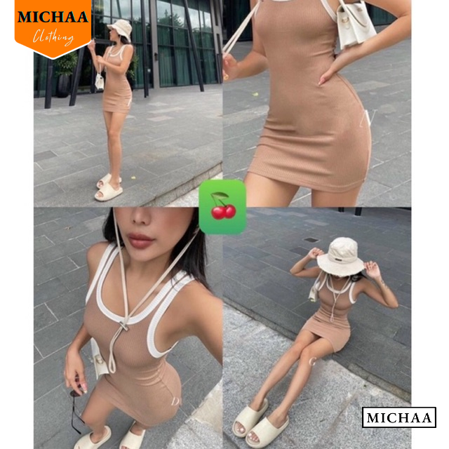 Đầm Váy Body 3 LỖ VIỀN Basic Nữ Kiểu Ôm Body, Đầm Thun Gân Tôn Dáng Nhiều Màu - MICHAA ĐB18