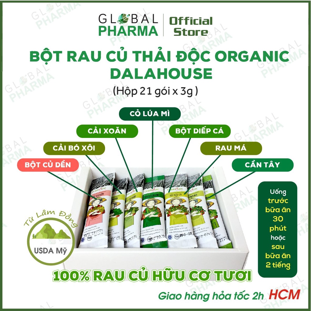 Combo Bột Rau Củ Detox Thải Độc, Hỗ Trợ Giảm Cân, Đẹp Da Dalahouse 63g (21 gói x 3g x 7 vị)