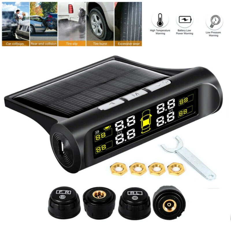 Cảm Biến Áp Suất Lốp Ôtô Tpms Van Ngoài Cao Cấp Sạc Năng Lượng Mặt Trời Màn Hình Lcd Với 4 Nút Bên Ngoài