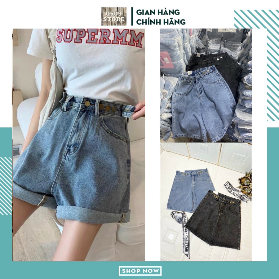 Quần short jean nữ ống rộng có cúc eo, quần sooc đùi chất bò mềm mịn QD03