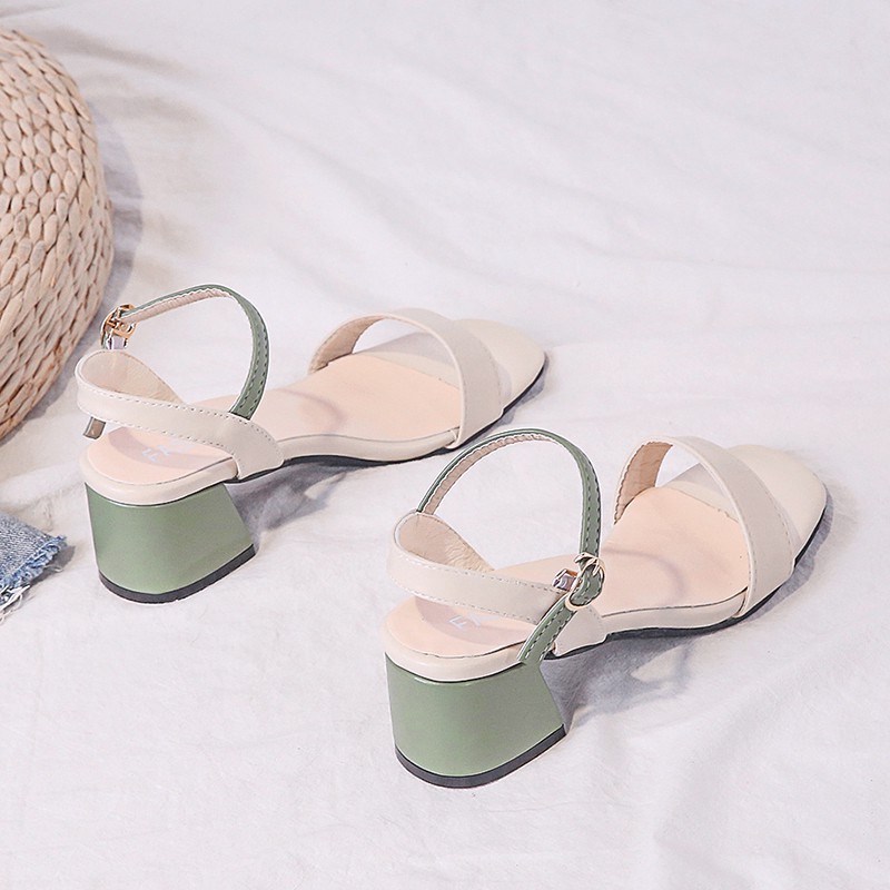 Sandal nữ đế vuông quai mảnh phối màu thời thượng - G067