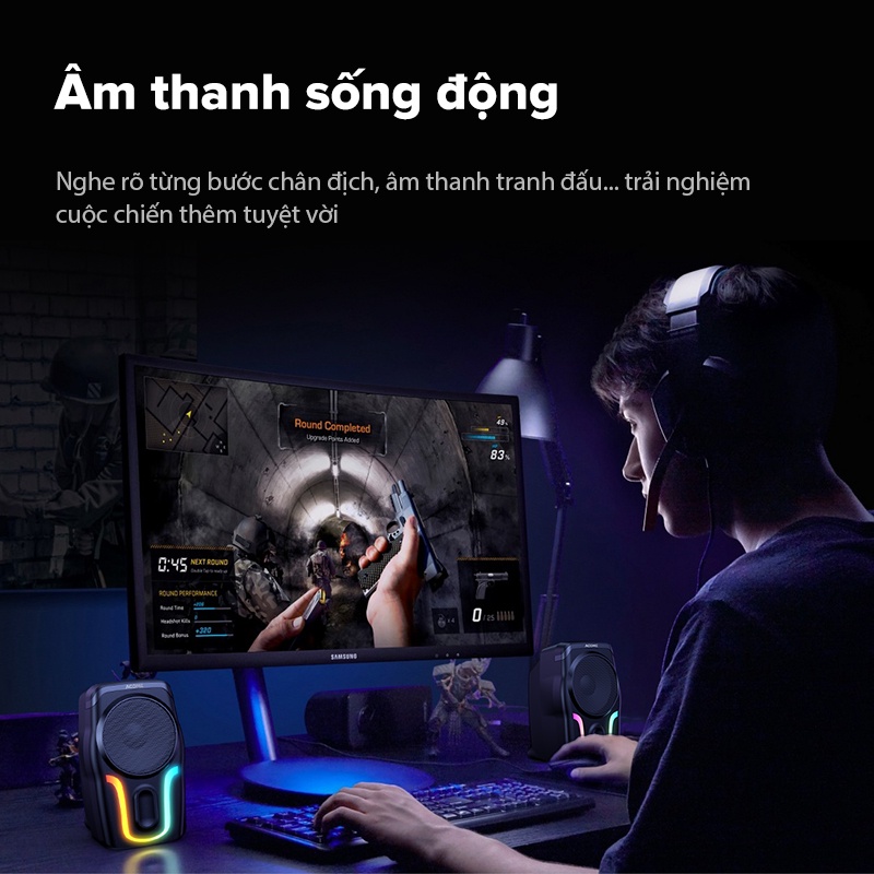 Loa Vi Tính ACOME A12 ROBOT RS180 RS200- Gaming Loa Máy Tính Để Bàn Hiệu Ứng Đèn LED RGB Bass Mạnh Dùng Cho PC Laptop